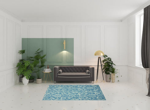 2' X 4' Blue Damask Power Loom Area Rug